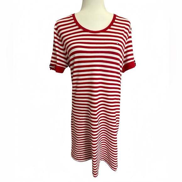 Tommy Hilfiger Heritage Stripe T Shirt Dress M Red White Grommet Nautical - Picture 3 of 11